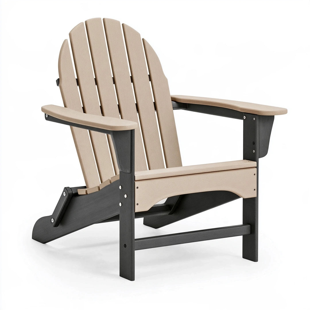 Adirondackstuhl 83 x 76 x 96 cm Kunststoff Beige Schwarz für Außenbereich mit breiten Armlehnen