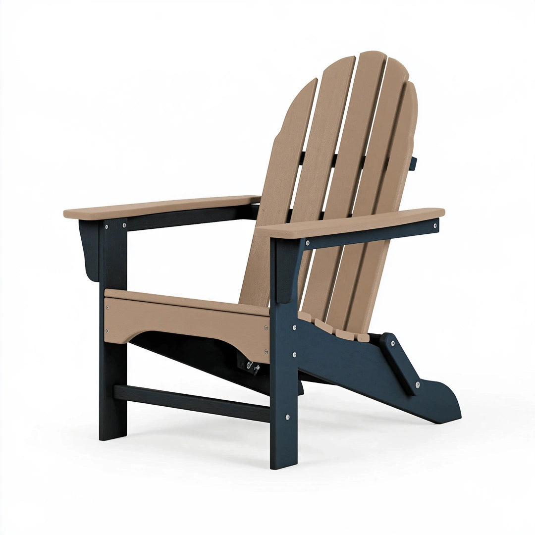 Adirondack-Gartenstuhl 83 x 80 x 98 cm aus Kunststoff in Beige Schwarz mit breiten Armlehnen