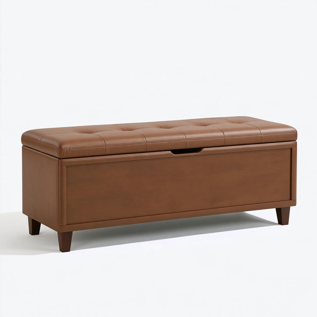 Truhenbank 120 cm braunes Kunstleder mit Stauraum - gepolsterte Sitzbank