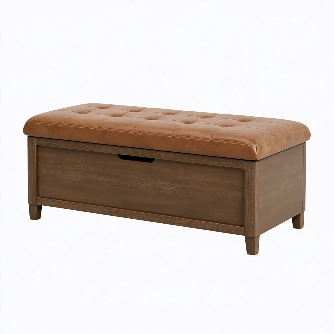 Truhenbank 110 cm Braun Kunstleder und Holzwerkstoff mit Stauraum im klassischen Stil