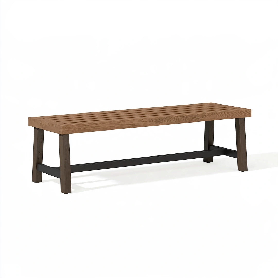 Sitzbank 180 x 40 x 45 cm Holz Braun Schwarz mit Lattenfläche und Metallgestell