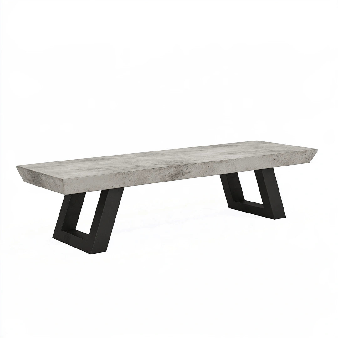 Sitzbank 180 x 40 x 45 cm in Grau/Schwarz mit Betonoptik und Metallgestell im Industriestil